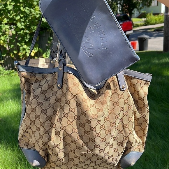 GUCCI beige blue canvas Tote Bag - Picture 3 of 14
